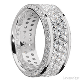 10 mm wide/High Bevel/14K White Gold band with a Bevel Eternity arrangement of 01 carat Round Diamond stones in a Bead setting and featuring a a 3 Row Eternity arrangement of 03 carat Round Diamond stones in a Bead Channel setting